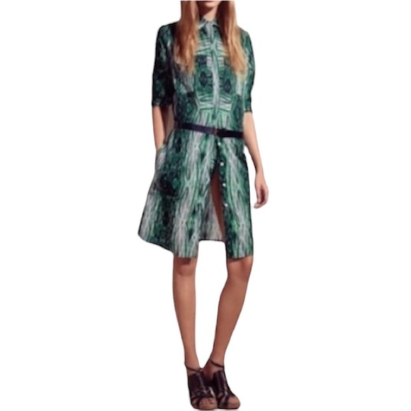 Derek Lam Dress Green Black Button Up Preppy Designer Business Cocktail Sz Large - Picture 1 of 7